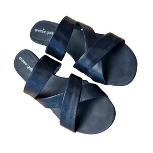 ANDREW GELLER Black Slide Sandals with X-Strap Design